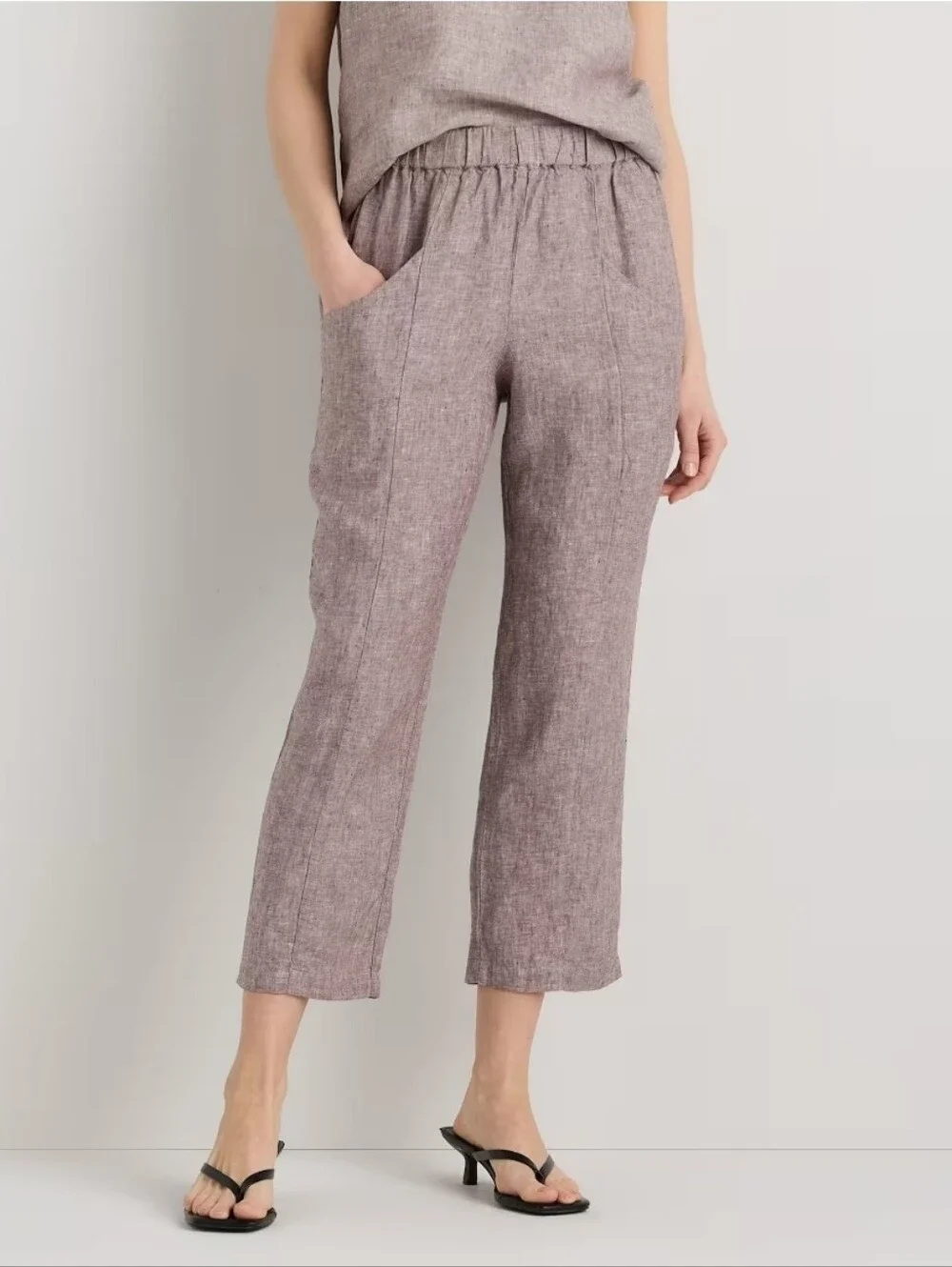 ❤️ QUINCE 100% EUROPEAN LINEN TAPERED ANKLE PANTS IN TAUPE BROWN CHAMBRAY, SMALL